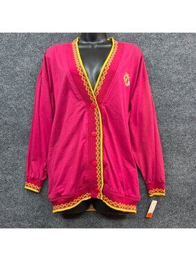 Vintage 90s Vanderbilt Cottagecore Cardigan M Pink Vibrant Retro Granny Prairie